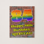 [ Thumbnail: 84th Birthday: Fun Graffiti-Inspired Rainbow 84 Jigsaw Puzzle ]