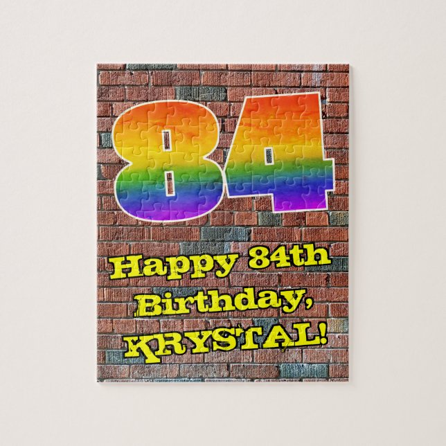 84th Birthday: Fun Graffiti-Inspired Rainbow 84 Jigsaw Puzzle (Vertical)