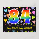 [ Thumbnail: 84th Birthday: Fun Hearts Pattern, Rainbow 84 Postcard ]