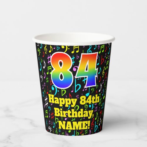 84th Birthday Fun Music Notes Pattern Rainbow 84 Paper Cups