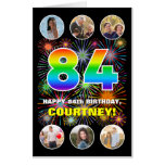 [ Thumbnail: 84th Birthday: Fun Rainbow #, Custom Name + Photos Card ]