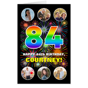 84th Birthday: Fun Rainbow #, Custom Name + Photos Card