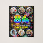[ Thumbnail: 84th Birthday: Fun Rainbow #, Custom Name + Photos Jigsaw Puzzle ]