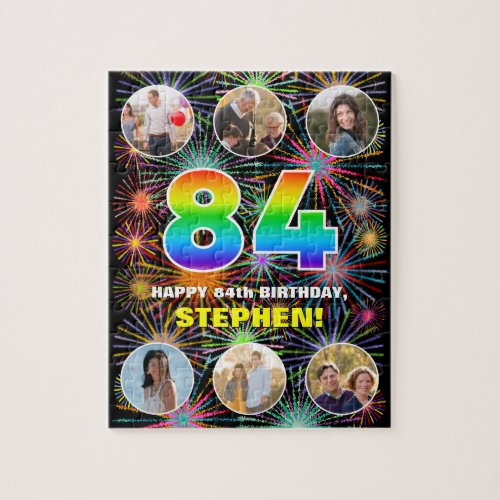 84th Birthday Fun Rainbow  Custom Name  Photos Jigsaw Puzzle