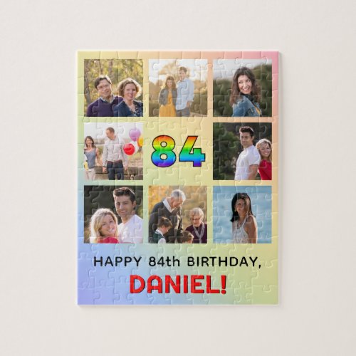 84th Birthday Fun Rainbow  Custom Name  Photos Jigsaw Puzzle