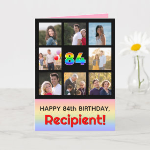 84th Birthday: Fun Rainbow #, Custom Photos + Name Card