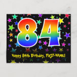 [ Thumbnail: 84th Birthday: Fun Stars Pattern, Rainbow 84, Name Postcard ]