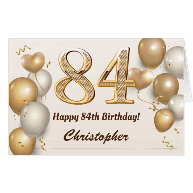 84th Birthday Gold Balloons Confetti Extra Large Card (Front Horizontal)