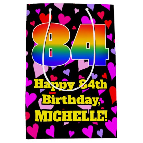 84th Birthday Loving Hearts Pattern Rainbow  84 Medium Gift Bag