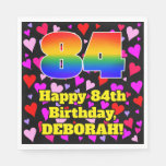 [ Thumbnail: 84th Birthday: Loving Hearts Pattern, Rainbow # 84 Napkins ]