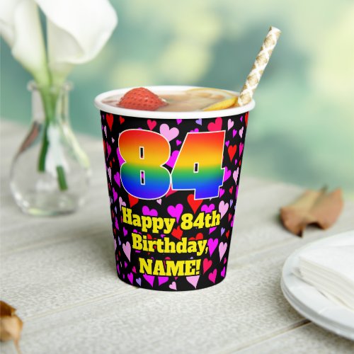 84th Birthday Loving Hearts Pattern Rainbow 84 Paper Cups