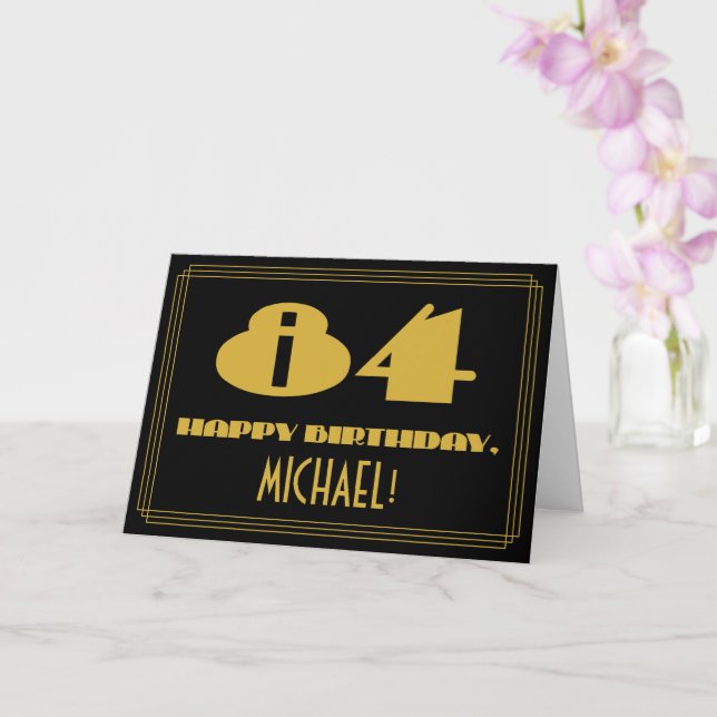 84th Birthday: Name + Art Deco Inspired Look "84" Card (Orchid)