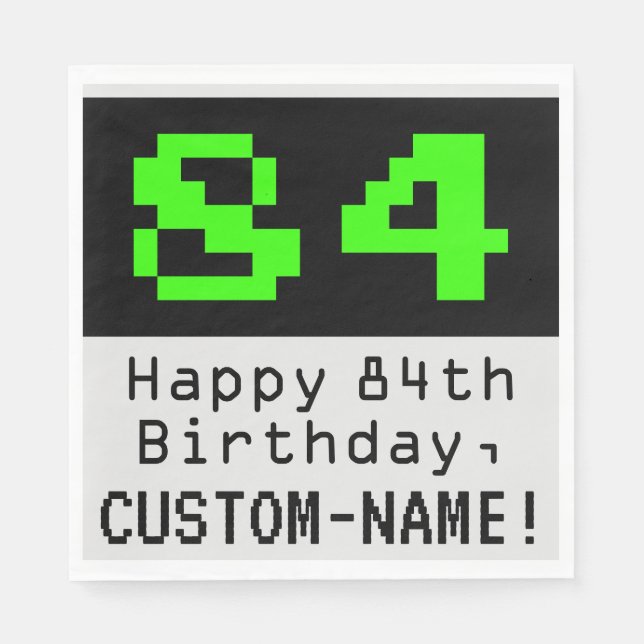 84th Birthday - Nerdy / Geeky Style "84" & Name Napkins (Front)