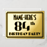[ Thumbnail: 84th Birthday Party: Art Deco Look “84” and Name Invitation ]