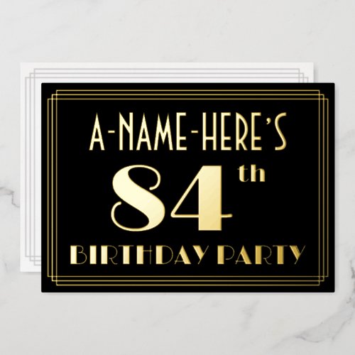 84th Birthday Party Art Deco Look 84 w Name Foil Invitation