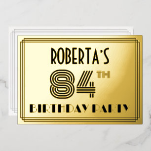 84th Birthday Party — Art Deco Style “84” & Name Foil Invitation