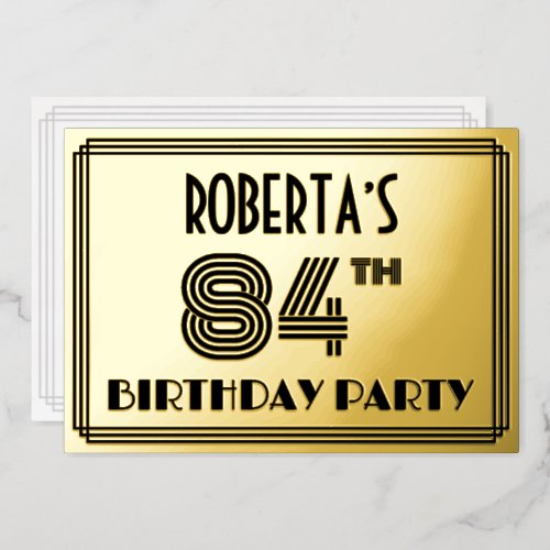 84th Birthday Party  Art Deco Style 84  Name Foil Invitation