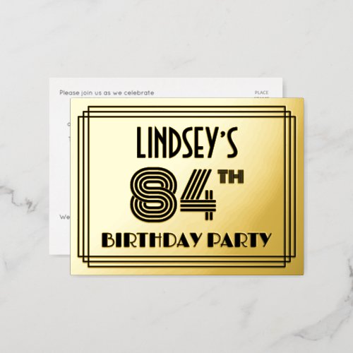 84th Birthday Party  Art Deco Style 84  Name Foil Invitation Postcard