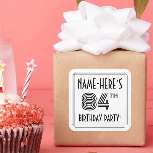 84th Birthday Party Art Deco Style  Custom Name Square Sticker