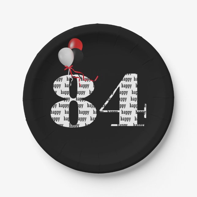 84th birthday party balloons paper plates (Front)