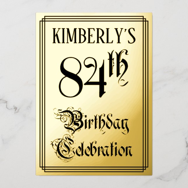 84th Birthday Party — Elegant Script + Custom Name Foil Invitation (Front)