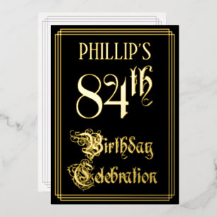 84th Birthday Party — Fancy Script & Custom Name Foil Invitation