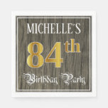 [ Thumbnail: 84th Birthday Party — Faux Gold & Faux Wood Looks Napkins ]