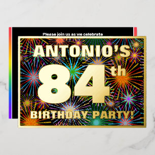 84th Birthday Party — Fun, Colorful Fireworks Look Foil Invitation