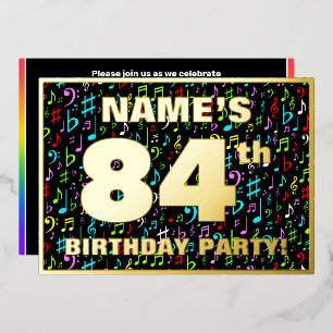 84th Birthday Party — Fun, Colorful Music Symbols Foil Invitation