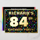 [ Thumbnail: 84th Birthday Party — Fun, Colorful Stars Pattern Invitation ]