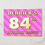 [ Thumbnail: 84th Birthday Party — Fun Pink Hearts and Stripes Invitation ]