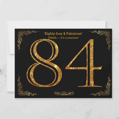 84th Birthday partyGatsby stylblack gold glitter Invitation
