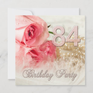 84th Birthday party invitation, roses and pearls Invitation