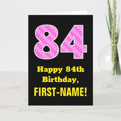 84th Birthday Pink Stripes and Hearts 84  Name Card