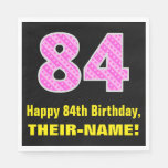 [ Thumbnail: 84th Birthday: Pink Stripes and Hearts "84" + Name Napkins ]