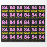 [ Thumbnail: 84th Birthday: Pink Stripes and Hearts "84" + Name Wrapping Paper ]