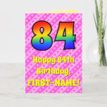 [ Thumbnail: 84th Birthday: Pink Stripes & Hearts, Rainbow # 84 Card ]