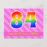 [ Thumbnail: 84th Birthday: Pink Stripes & Hearts, Rainbow 84 Postcard ]