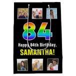 [ Thumbnail: 84th Birthday: Rainbow “84“, Custom Photos & Name Gift Bag ]