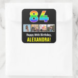 [ Thumbnail: 84th Birthday: Rainbow “84”; Custom Photos & Name Sticker ]