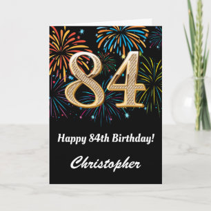 84th Birthday Rainbow Fireworks Black and Gold Card
