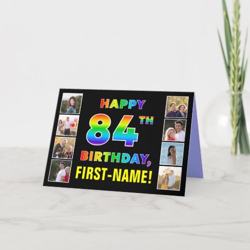 84th Birthday Rainbow Text Custom Photos  Name Card