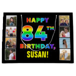 [ Thumbnail: 84th Birthday: Rainbow Text, Custom Photos & Name Gift Bag ]