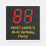 [ Thumbnail: 84th Birthday: Red Digital Clock Style "84" + Name Napkins ]