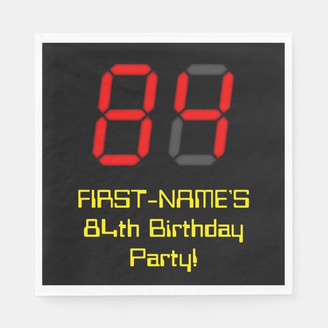 84th Birthday: Red Digital Clock Style "84" + Name Napkins (Front)