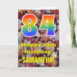 [ Thumbnail: 84th Birthday; Rustic Autumn Leaves; Rainbow "84" Card ]