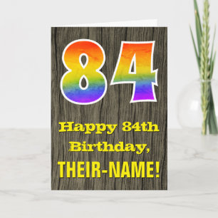 84th Birthday: Rustic Faux Wood Look, Rainbow "84" Card