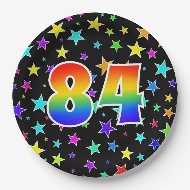 84th Event: Bold, Fun, Colorful Rainbow 84 Paper Plates (Front)
