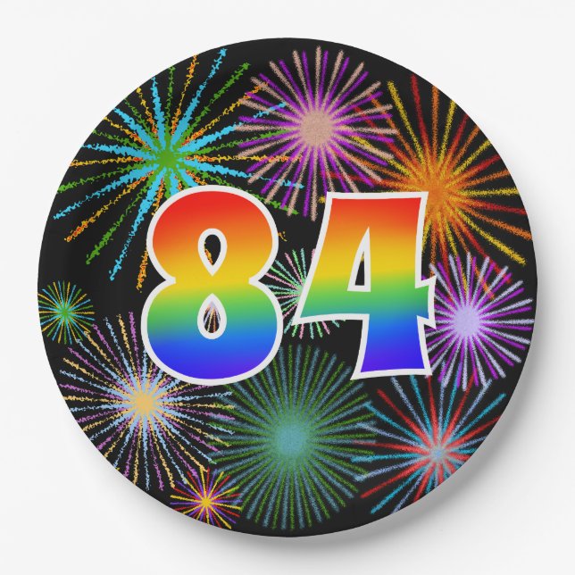 84th Event - Fun, Colorful, Bold, Rainbow 84 Paper Plates (Front)