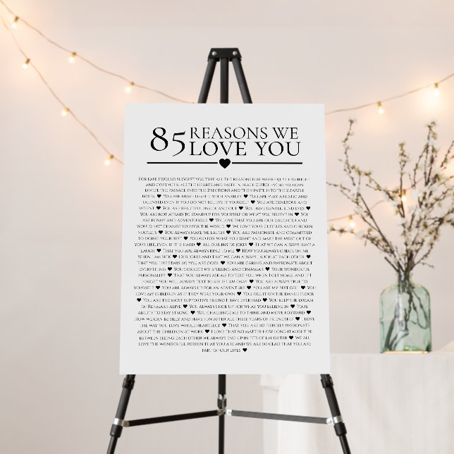 85 Reasons We Love You Birthday Foam Board | 85th  (In Situ (Stand))